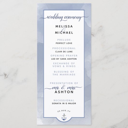 Formal #Wedding #Nautical Navy Dusty Blue Wedding Programm (Vorderseite)