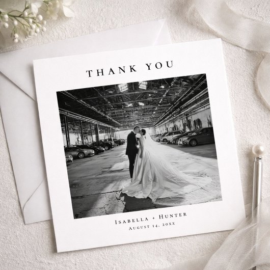 Formal Wedding Photo Thank You Card With Note Dankeskarte