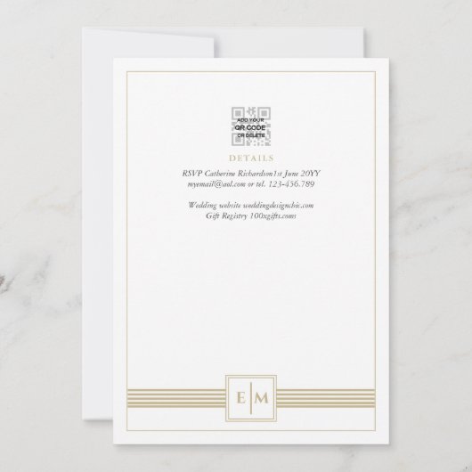 Formal Wedding White Gold Einladung Classic Monogr (Rückseite)