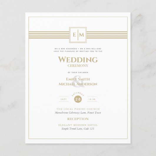 Formal Wedding White Gold Einladung Classic Monogr Flyer (Vorne)