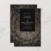 Formal Whimsical Hand Drawn Black and Gold Hochzei Begleitkarte (Vorne/Hinten)