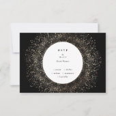Formal Whimsical Hand Drawn Black and Gold Hochzei RSVP Karte (Vorderseite)