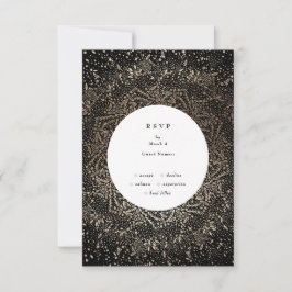Formal Whimsical Hand Drawn Black and Gold Hochzei RSVP Karte