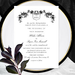 Formal White and Black Enchanted Monogram Wedding Einladung