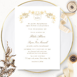 Formal White and Gold verzauberte Monogram Wedding Einladung