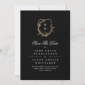 Formal White Black Monogram Gold Wappen Foto Save The Date (Vorderseite)