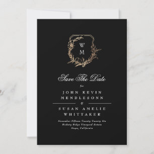 Formal White Black Monogram Gold Wappen Foto Save The Date