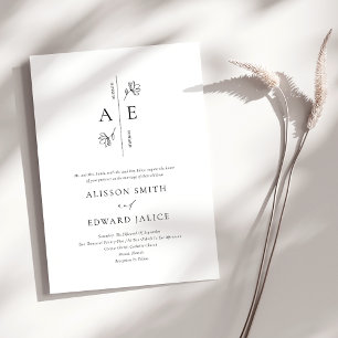 Formal White Black Monogram Wedding Einladung