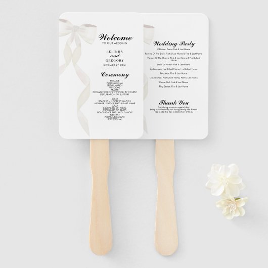 Formal White Bow Ribbon Elegant Wedding Program Fächer (Vorne und Hinten)