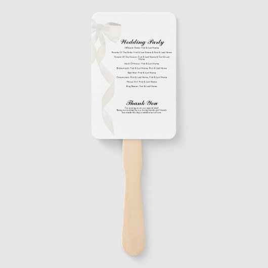 Formal White Bow Ribbon Elegant Wedding Program Fächer (Rückseite)