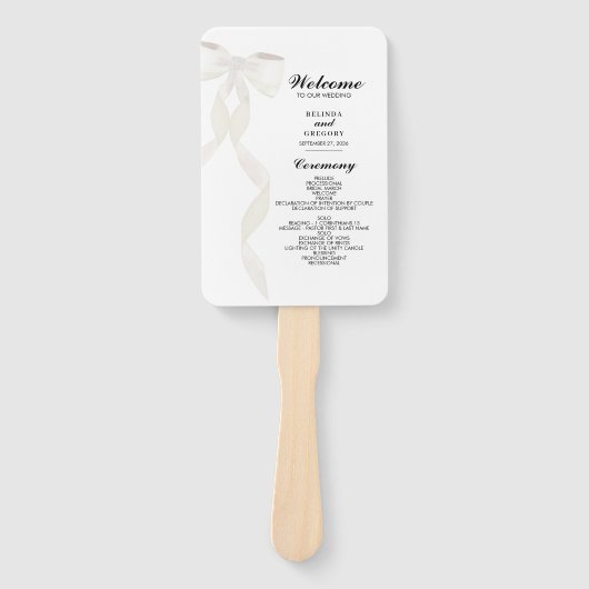 Formal White Bow Ribbon Elegant Wedding Program Fächer (Vorderseite)