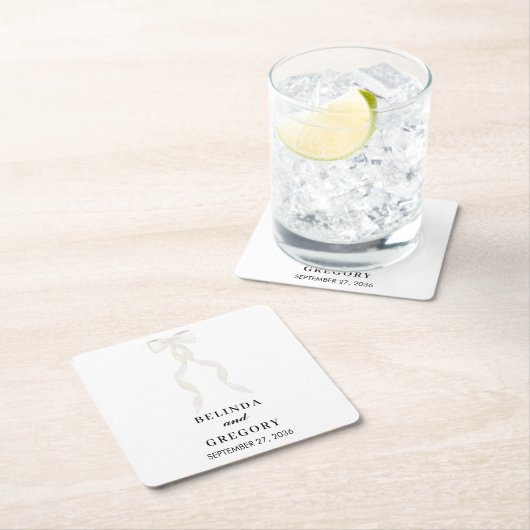 Formal White Bow Ribbon Elegante Hochzeit Rechteckiger Pappuntersetzer (Vor Ort)