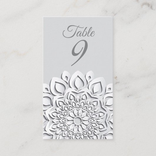 Formal White Paper Cut Mandala Wedding Platzkarte (Rückseite)
