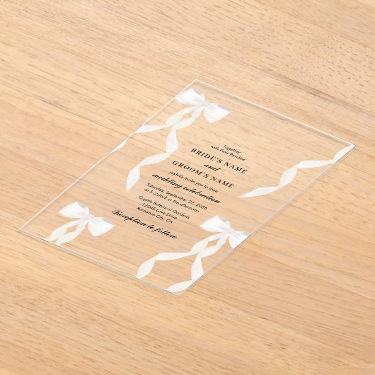 Formal White Ribbon feierliche Hochzeit Acryleinladungen (Ablage )