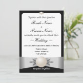 Formal White Ribbon Pearl Foto Wedding Einladung (Stehend Vorderseite)
