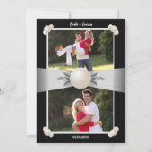 Formal White Ribbon Pearl Foto Wedding Einladung (Rückseite)