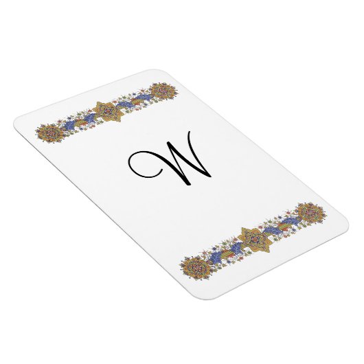 Formale Blüte mit goldfarbenem Monogramm-Magnet Magnet (Rechte Seite)