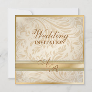 Formale Champagner-Gold-Damaskus-Hochzeitseinladun Einladung
