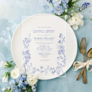 Formale chinesische blaue viktorianische Hochzeit Acryleinladungen