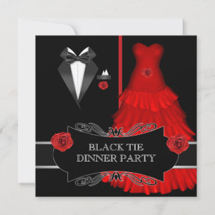 Formale Dinnerparty Weiß Schwarz Krawatte Rot 2a Einladung
