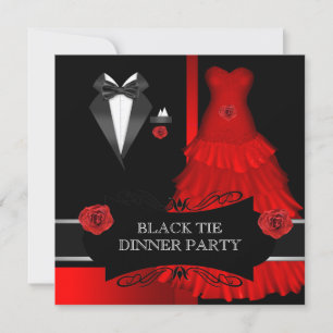Formale Dinnerparty Weißer Schwarzer Krawattenanzu Einladung