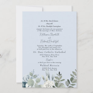 Formale Dusty Blue Blumen Hochzeit Beider Eltern I Einladung