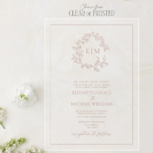 Formale dusty rose Blatt-Monogramm-Hochzeit Acryleinladungen