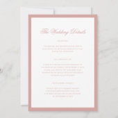 Formale Dusty Rose-Rand-Script-Hochzeitsdetails &  Einladung (Rückseite)
