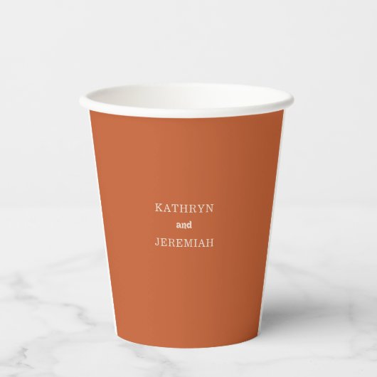 Formale einfache minimale Terrakotta-Hochzeit Pappbecher (Vorderseite)
