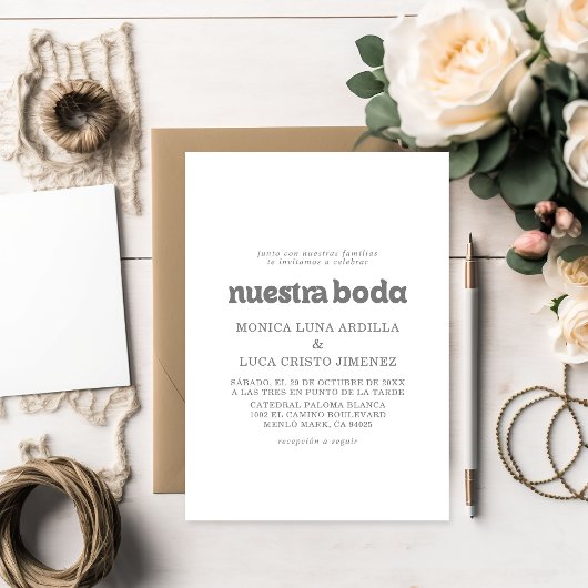 Formale einfache Nuestra Boda Hochzeit Einladung