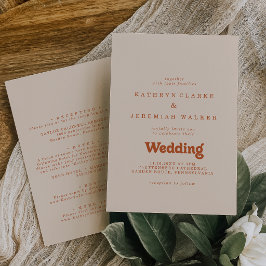 Formale einfache Terrakotta-Hochzeit vorne und hin Einladung
