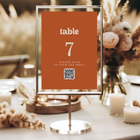 Formale einfache Terrakotta-QR-Code-Tischnummern Einladung