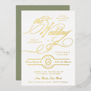 Formale elegante goldene Kalligrafie Weise Weiße H Folieneinladung
