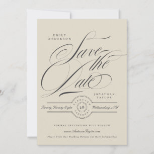 Formale elegante Kalligrafie-Hochzeitswebsite-Foto Save The Date
