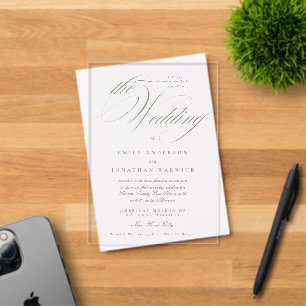 Formale elegante Kalligrafie Sagegrün die Hochzeit Acryleinladungen