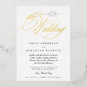 Formale elegante Kalligrafie Smoking Die Hochzeit Folieneinladung