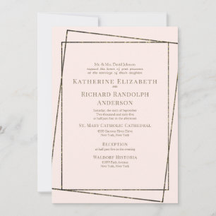 Formale & elegante rosafarbene und goldene Hochzei Einladung