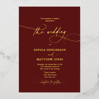 Formale elegante Schrift Burgunder Hochzeit Folieneinladung