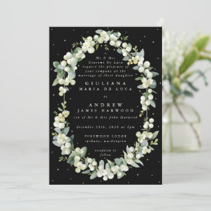 Formale elegante schwarze Schneebeeren + Eukalyptu Einladung