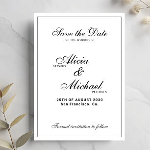 Formale elegante schwarze und weiße klassische Hoc Save The Date