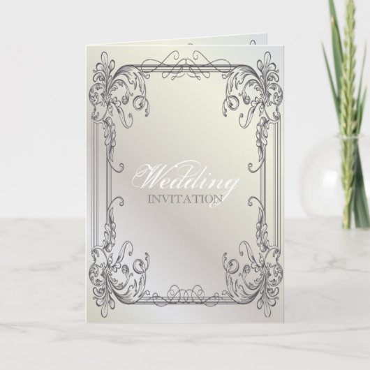 Formale elegante Wirbel Perlen-weiße Vintage Einladung (Vorderseite)