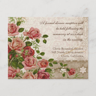 Formale Empfangs-Einladung Tee-Rose Spitze Vintage Begleitkarte