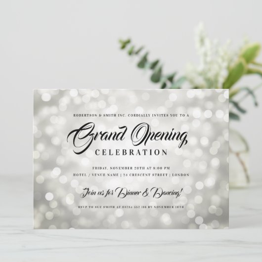 Formale Großer Öffnung Silber-Leuchten Einladung (Stehend Vorderseite)