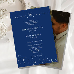 Formale himmlische elegante Navy-Blau-Hochzeitsfot Einladung