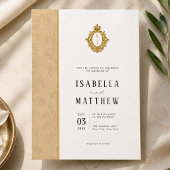Formale Hochzeit mit goldener Wappen-Monogramm-Bla Einladung