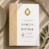 Formale Hochzeit mit goldener Wappen-Monogramm-Bla Einladung