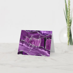 Formale Hochzeit mit violettem Achat-Silber-Glitte Dankeskarte
