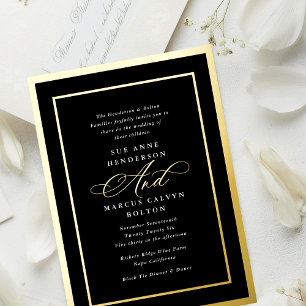 Formale Kalligrafie Schwarz-Weiß-Rahmen Hochzeit Folieneinladung