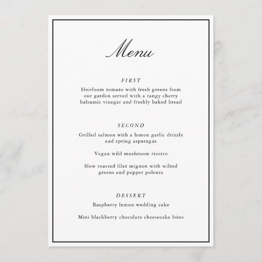 Formale klassische Border Black Script Elegante Ho Menükarte (Vorderseite)