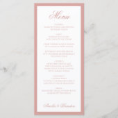 Formale klassische Dusty Rose-Rand-Script-Hochzeit Menükarte (Vorderseite)